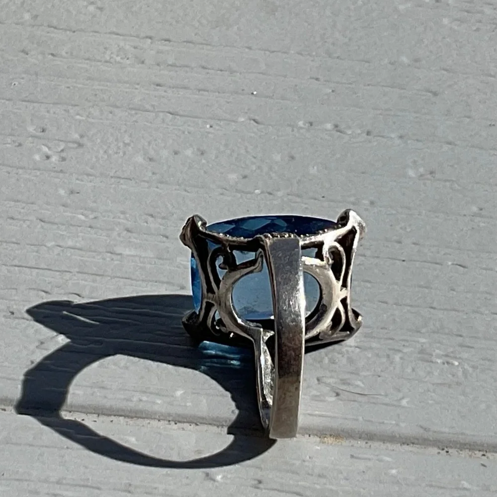 DBJ Topaz Marcasite Ring 925 silver Vintage size 7 - Picture 10 of 15